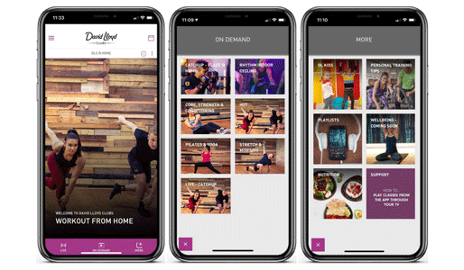 Moving images of the David Lloyd app